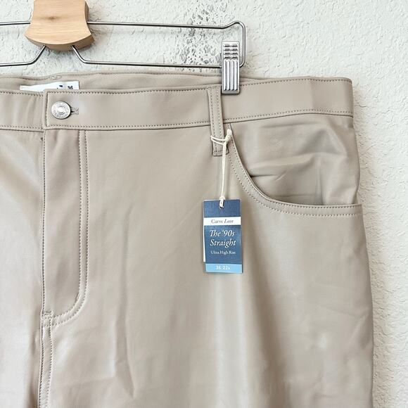 ABERCROMBIE & FITCH The 90s Straight Pants Beige Vegan Leather NWT - Picture 5 of 15
